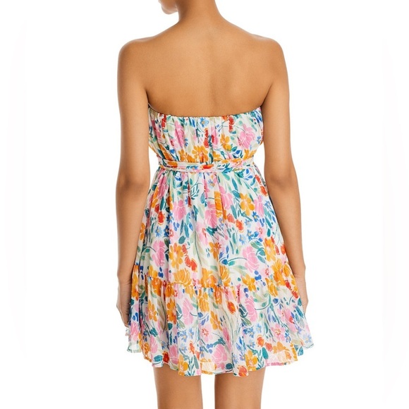 NWT- Aqua- Strapless Tie Waist Floral Mini Dress- Size Medium - Picture 4 of 9